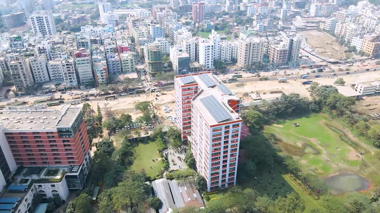 Aerial view of the IUBAT campus in Uttara